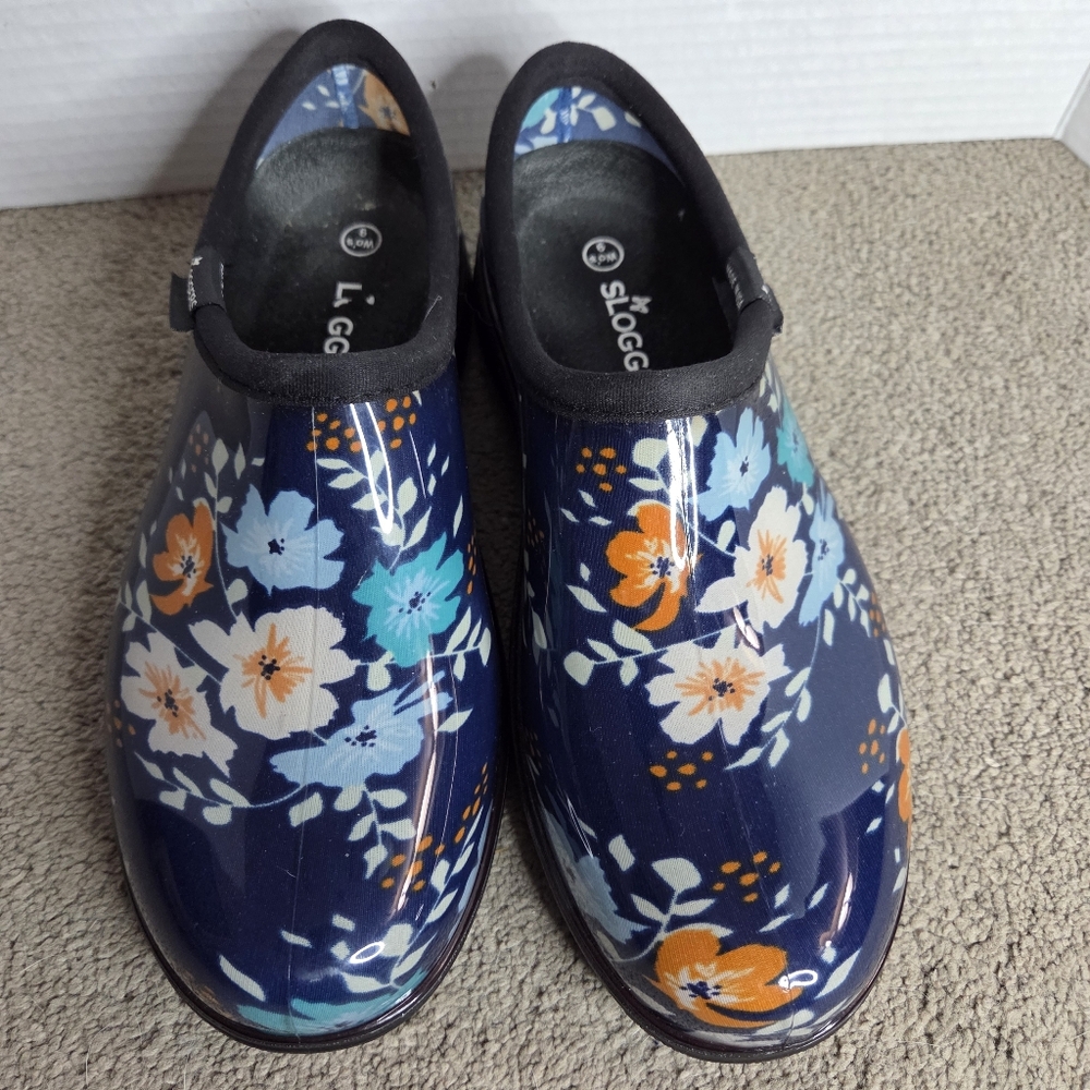 Sloggers Women's Navy Floral Clogs Size 9 - Picture 3 of 9